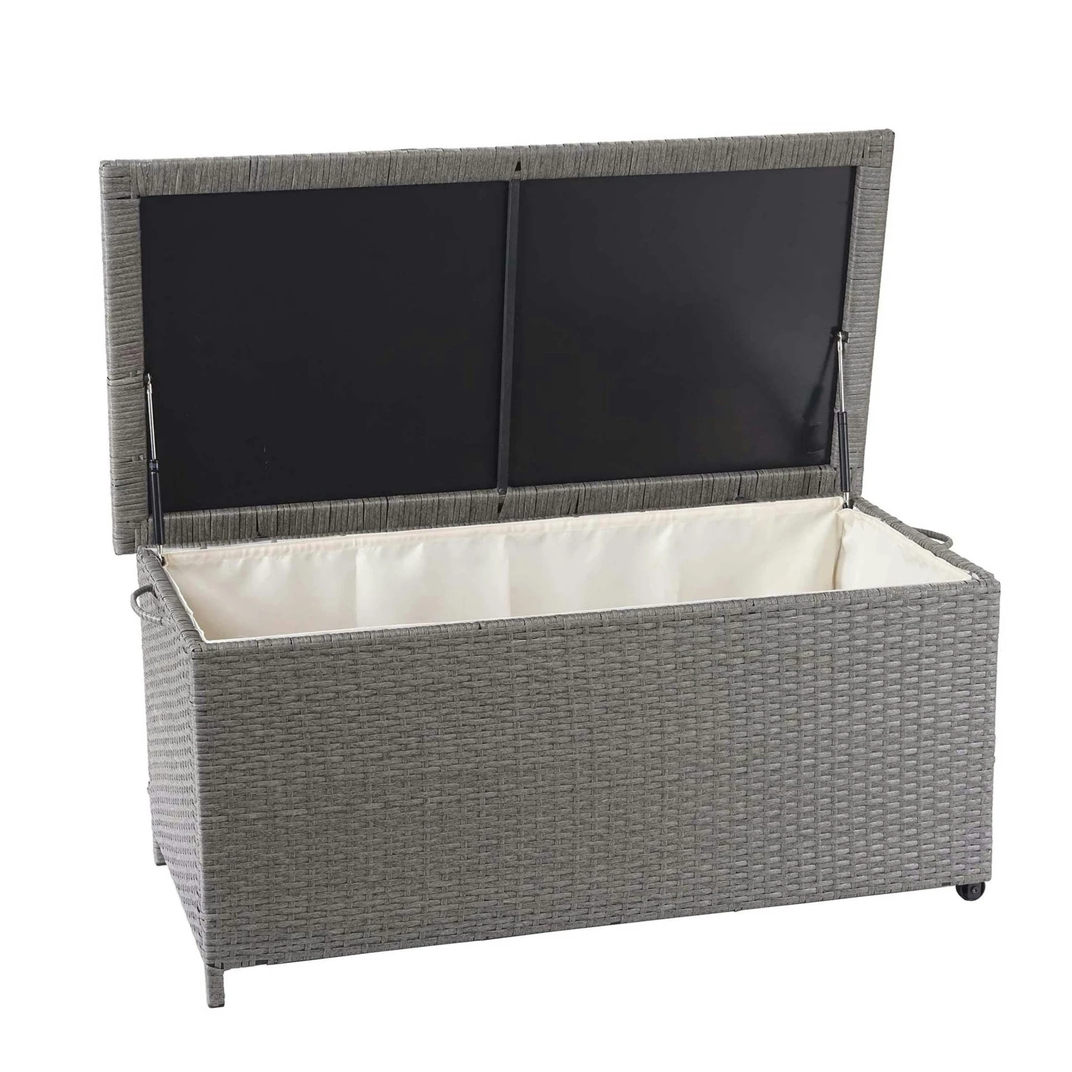 Poly-Rattan Kissenbox HWC-D88, Gartentruhe Auflagenbox Truhe ~ Basic Grau, 51x115x59cm 250l 5 Poly-Rattan Kissenbox HWC-D88, Gartentruhe Auflagenbox Truhe ~ Basic Grau, 51x115x59cm 250l – Bild 4