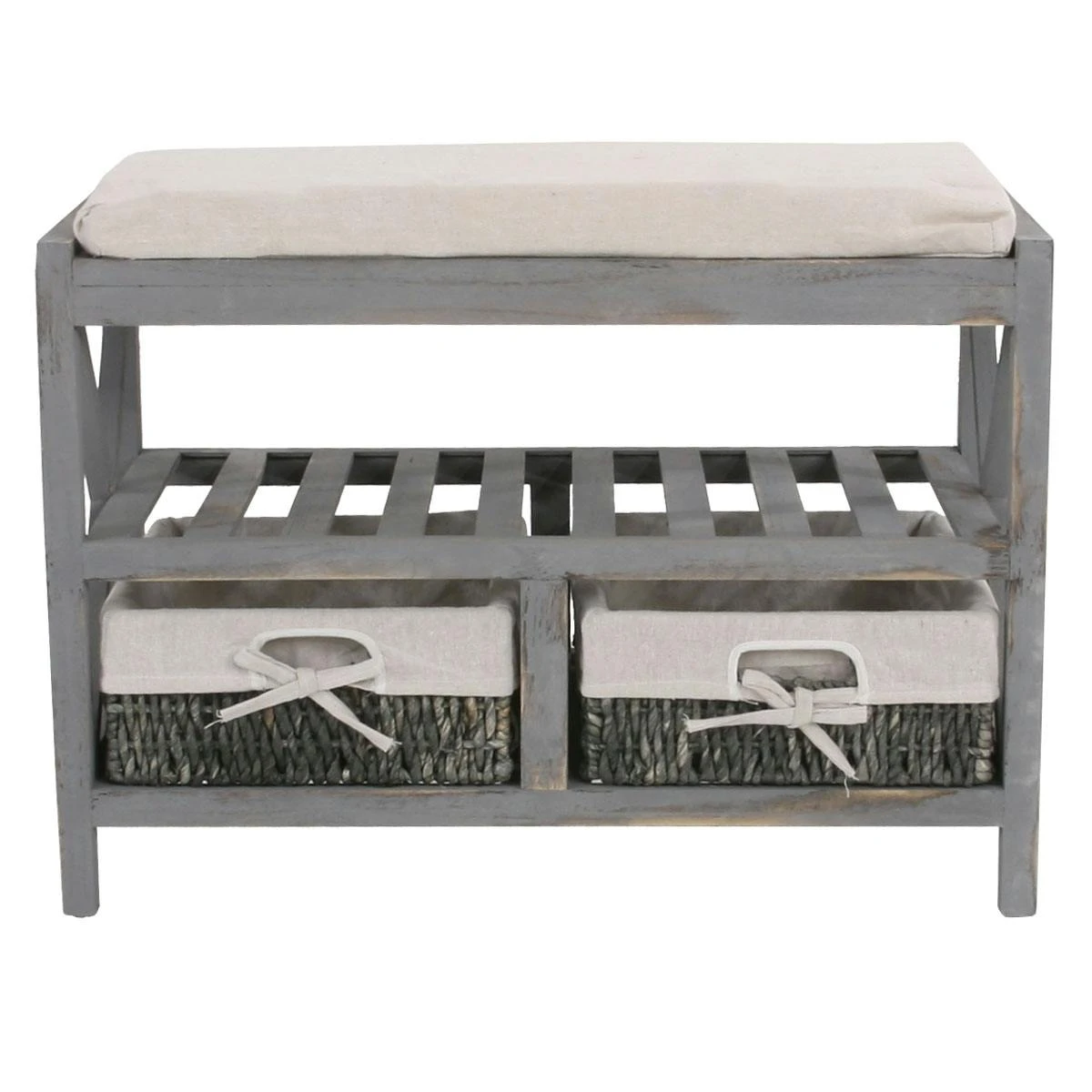 Schuhregal HWC-C48, Sitzbank Schuhablage, Shabby-Look Vintage 45x65x34cm ~ Grau 9 Schuhregal HWC-C48, Sitzbank Schuhablage, Shabby-Look Vintage 45x65x34cm ~ Grau – Bild 7