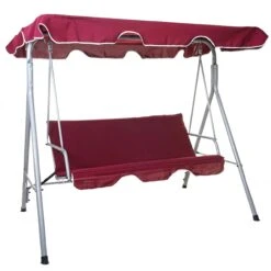 Hollywoodschaukel HWC-D61, Gartenschaukel Hängeschaukel Bank, 3-Sitzer UV 50+ Verstellbares Dach 197x185cm ~ Bordeaux