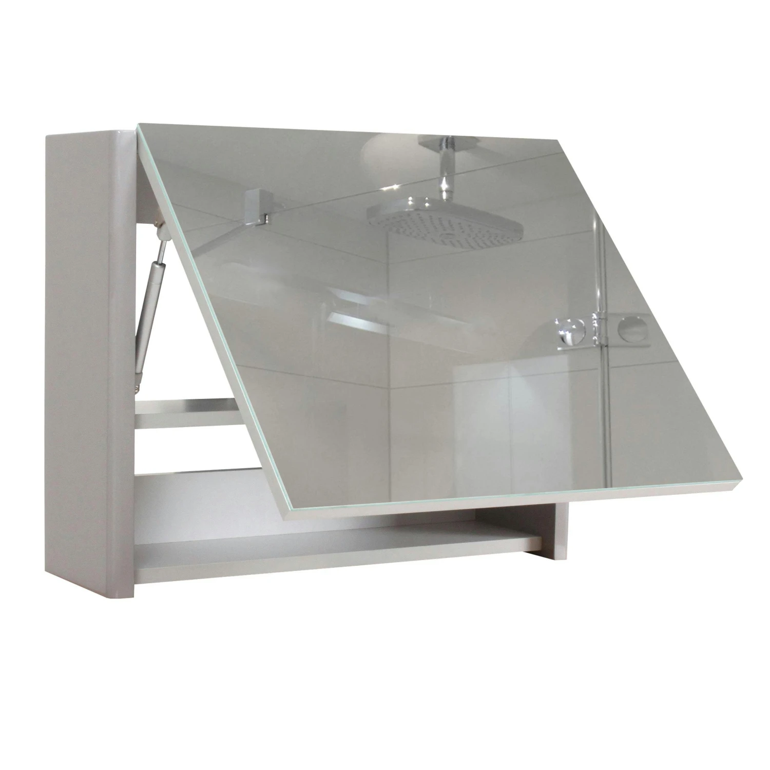 Spiegelschrank HWC-B19, Wandspiegel Badspiegel Badezimmer, Aufklappbar Hochglanz 48x59cm ~ Grau 3 Spiegelschrank HWC-B19, Wandspiegel Badspiegel Badezimmer, Aufklappbar Hochglanz 48x59cm ~ Grau