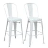 2er-Set Barhocker HWC-A73, Barstuhl Tresenhocker Mit Lehne, Metall Industriedesign ~ Weiß