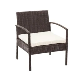Poly-Rattan Garnitur HWC-F56, Balkon-/Garten-/Lounge-Set Sitzgruppe ~ Braun, Kissen Creme -Wohnmöbel ede999cd ce12 4ea1 af7e 0372589a4880