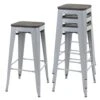 4er-Set Barhocker HWC-A73 Inkl. Holz-Sitzfläche, Barstuhl Tresenhocker, Metall Industriedesign Stapelbar ~ Grau
