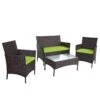 2-1-1 Poly-Rattan Garten-Garnitur Halden, Sitzgruppe Lounge-Set Sofa ~ Braun-meliert, Kissen Grün