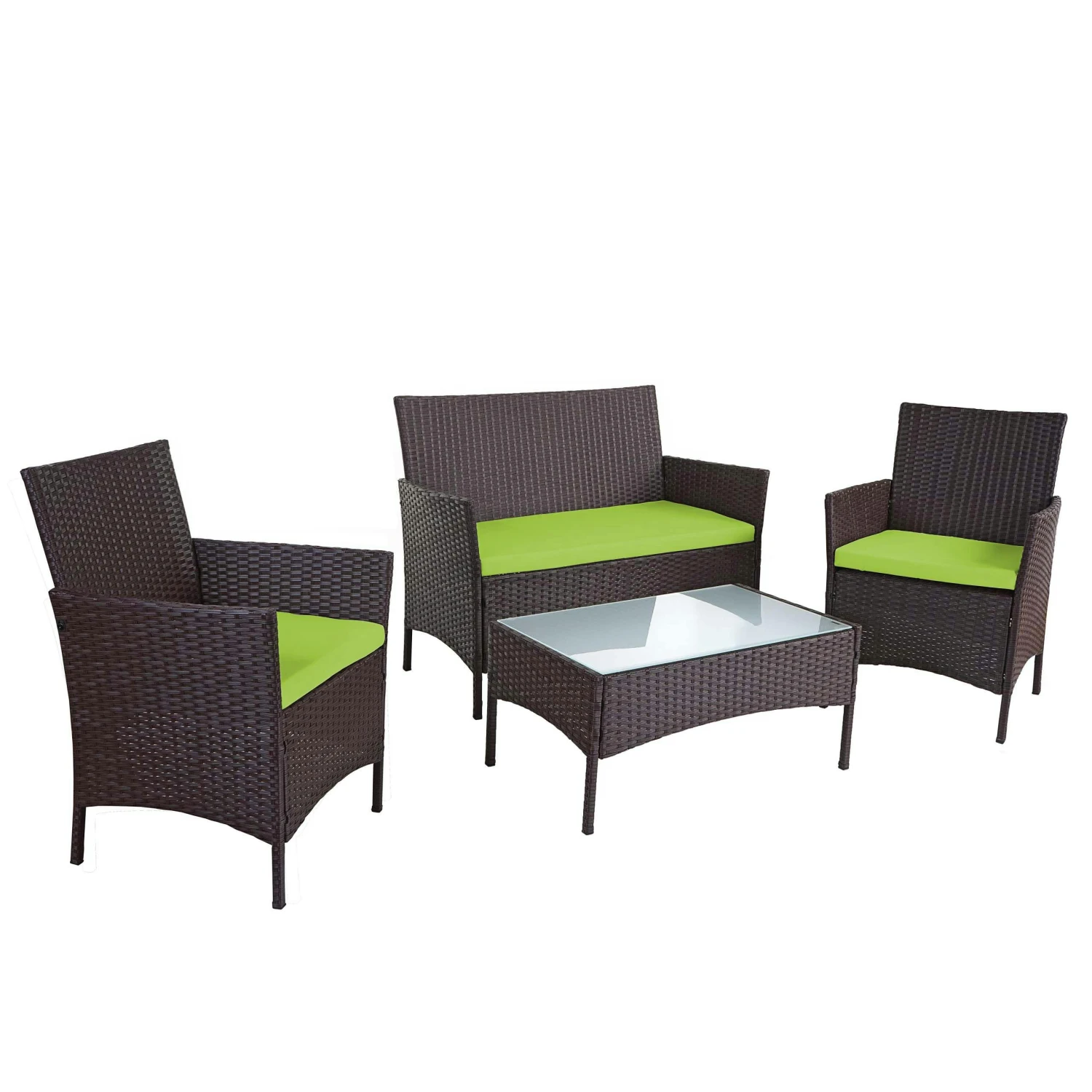 2-1-1 Poly-Rattan Garten-Garnitur Halden, Sitzgruppe Lounge-Set Sofa ~ Anthrazit, Kissen Grün 6 2-1-1 Poly-Rattan Garten-Garnitur Halden, Sitzgruppe Lounge-Set Sofa ~ Anthrazit, Kissen Grün – Bild 5