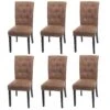 6er-Set Esszimmerstuhl Chesterfield II, Stuhl Küchenstuhl, Nieten ~ Stoff/Textil Braun, Dunkle Beine