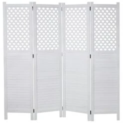 Paravent HWC-A84, Raumteiler Trennwand Sichtschutz, Ornamente 170x161cm ~ Weiß