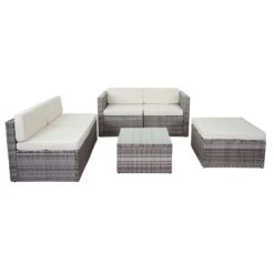 Poly-Rattan-Garnitur HWC-D24, Garten-/Lounge-Set Sofa ~ Grau, Polster Creme