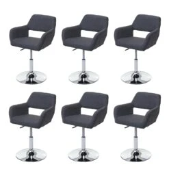 6er-Set Esszimmerstuhl HWC-A50 III, Stuhl Küchenstuhl, Retro 50er Jahre, Stoff/Textil ~ Dunkelgrau, Chromfuß