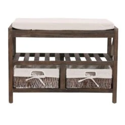 Schuhregal HWC-C48, Sitzbank Schuhablage, Shabby-Look Vintage 45x65x34cm ~ Braun -Wohnmöbel fb5fd63d 17f6 432c 966c f7356e75d9d0