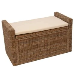 Sitzbank Sitzhocker M92 Rattan Mit Stauraum Und Kissen 88cm ~ Weiß -Wohnmöbel feb53294 3002 4f94 9f5f 5589fdbf61e9